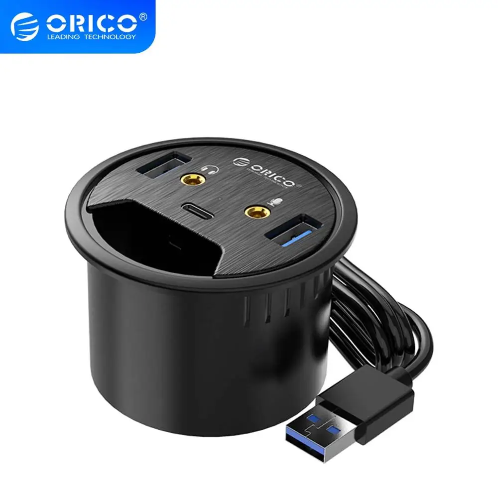 ORICO USB 3 0 HUB With Headphone Microphone Port Desktop Grommet Type C HUB OTG Adapter Splitter For Windows Mac OS Linux
