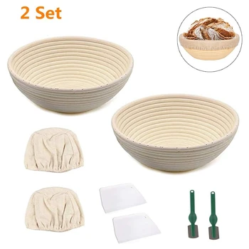 

Promotion! 2 Sets 10 Inch Bread Proofing Basket with Cloth Liner, Bread Cutter for Professional and Home Baker Bread Making