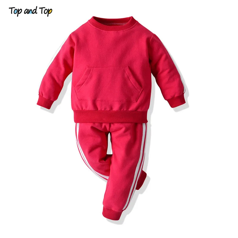 

Top and Top Kids Girl Clothing Sets Cotton Long Sleeve Striped Sweatshirt Tops+Trousers Baby Boy Casual Clothes Sport Suits