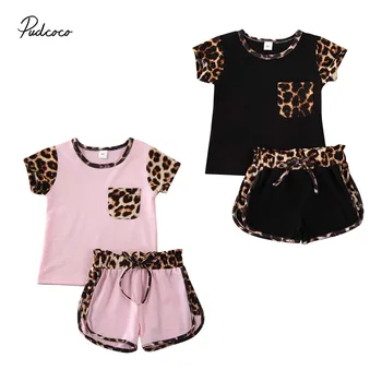 

Newest Arrival Baby Summer Clothing 1-6Y Toddler Kid Baby Girl Short Sleeve Leopard Tops Shirt Short Pants Outfit Clothes Set