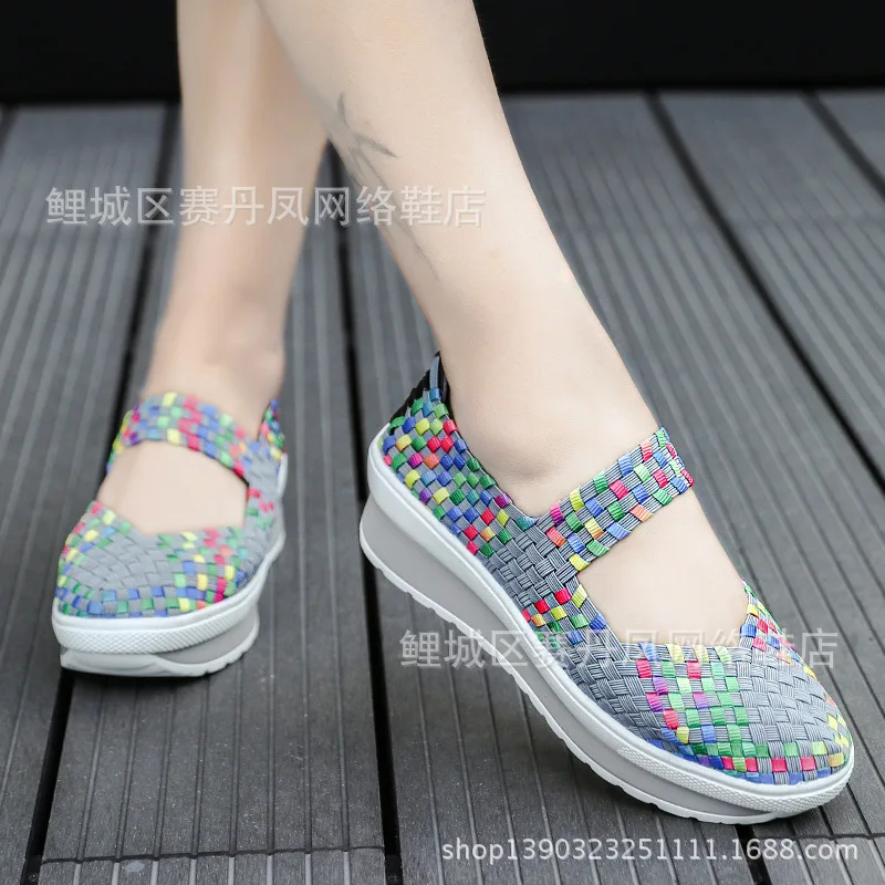 

New Style Korean-style Summer Hand-woven WOMEN'S Sandals Thick Bottomed Extra High Platform Shoes Slanted Heel WOMEN'S Casual Sh