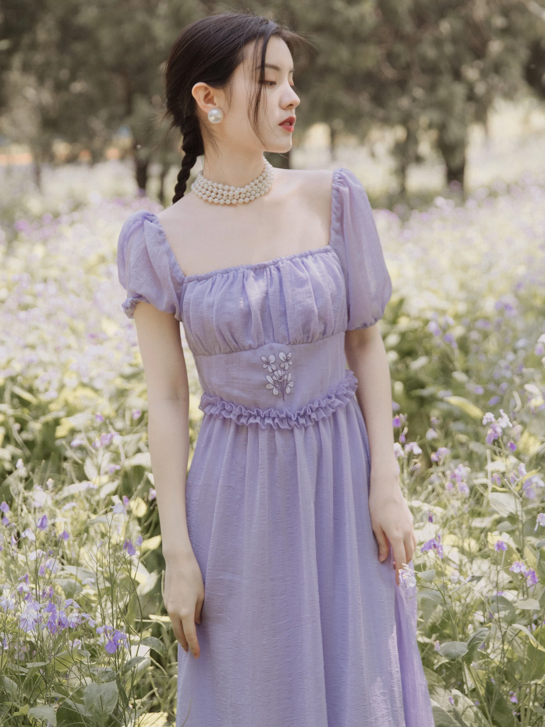 

2021 new fashion women's clothing Square Collar Vintage dress for women