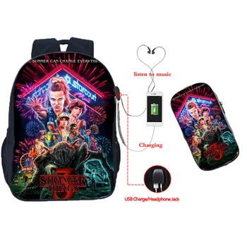 

Hot Sale Stranger Things Season 3 USB Charge Backpack Men Women Boys Girls Teens Rucksack Back to School Gift Shoulder Mochila