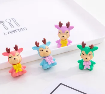 

2pcs little deer cute rubber pencil eraser stationary school supplies items kawaii office cartoon kids gift students prizes