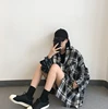 Qooth Women's Loose Plaid Blouse Spring Long Sleeve Student Check Blouses Casual Vintage Lady Tops Shirt Black Tops QH2220 2