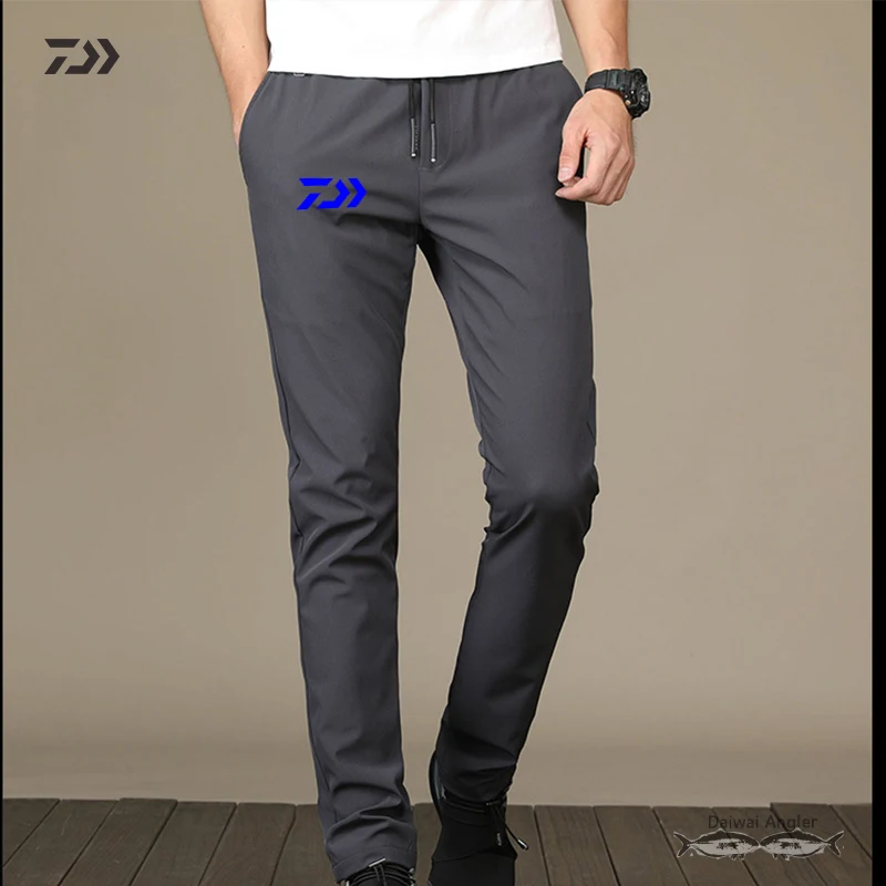 Daiwa, хлопковые однотонные мужские штаны для рыбалки, зимние, на шнурке, для рыбалки, дышащие, для походов, спортивные штаны, термо, не садятся, одежда для рыбалки - Цвет: Серый