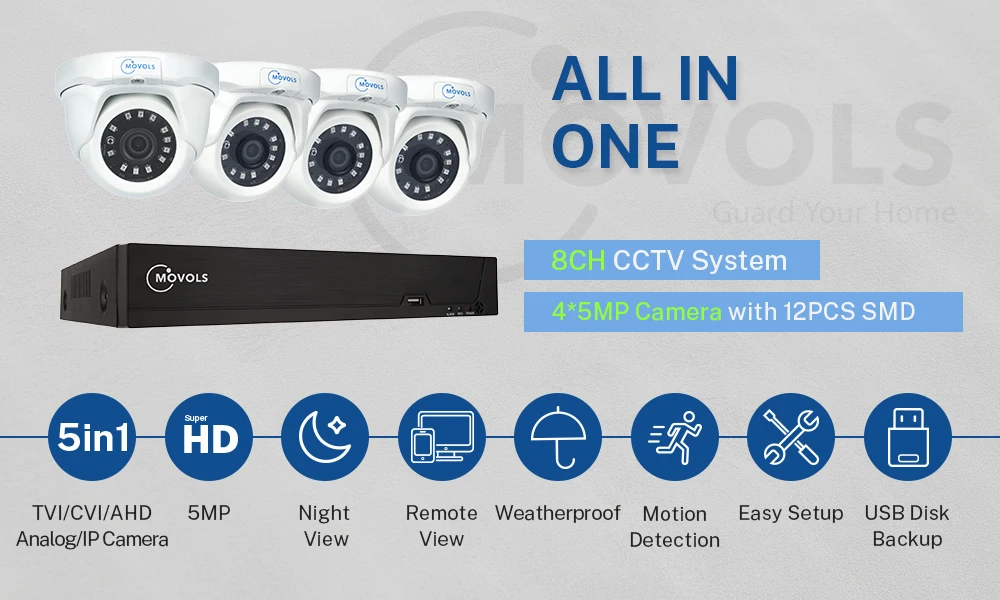 Movols 8CH 5MP CCTV камера системы H.265 NVR комплект 4 шт. наружная камера безопасности P2P IR-CUT домашняя doom система видеонаблюдения