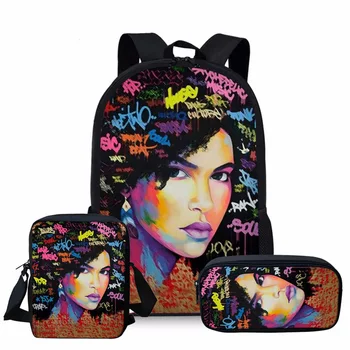 

School Bags for Girls Black Art African Women Printing Custom pattern School Backpack Children 3pcs/set School Bags Kids Satchel
