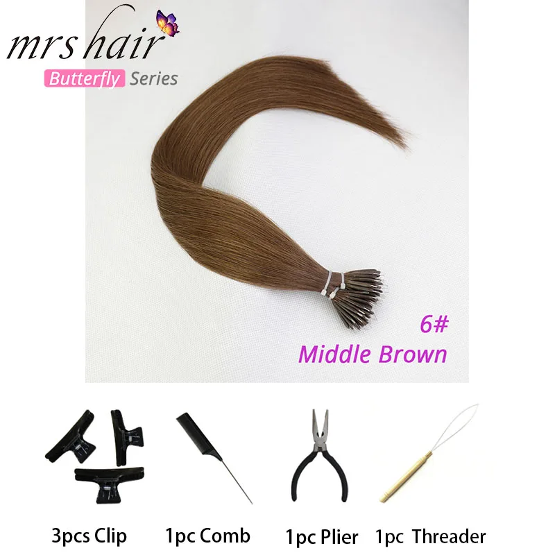 #6 MRS HAIR нано-наращивание волос 1" машина Remy микро кольцо нано волосы из бисера предварительно скрепленные микро-звенья волосы для наращивания 50 шт 100 шт - Цвет: #6