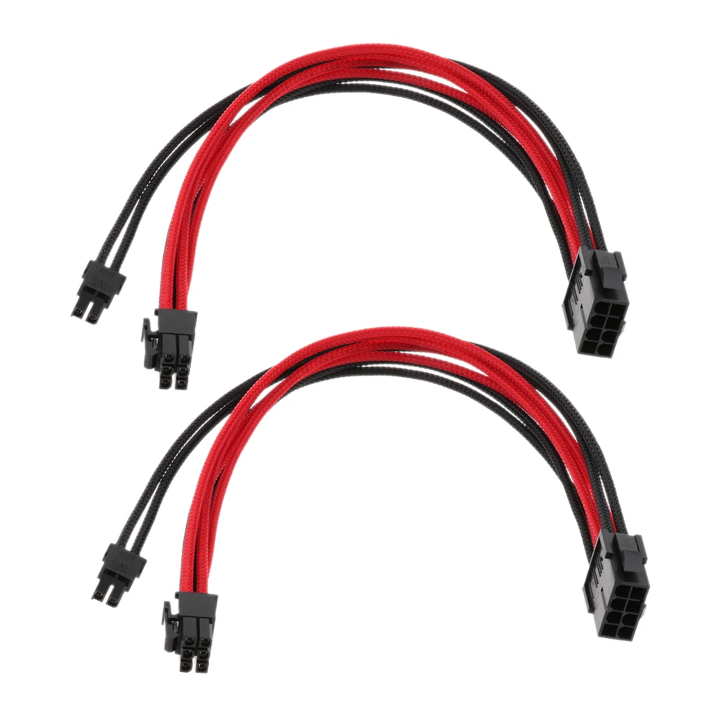2pcs PCIE 6+2-Pin PCI Express Cable Extension 30cm Sleeved Black & Red