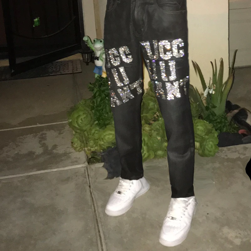 Man Black Ripped Stretchy Jeans High Quality Skinny Slim Fit Hot Drill Punk streetwear Biker Trousers Men's Denim Pencil Pants