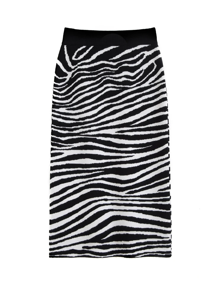 TingYiLi Zebra Stripes Black White Knit Pencil Skirts Womens