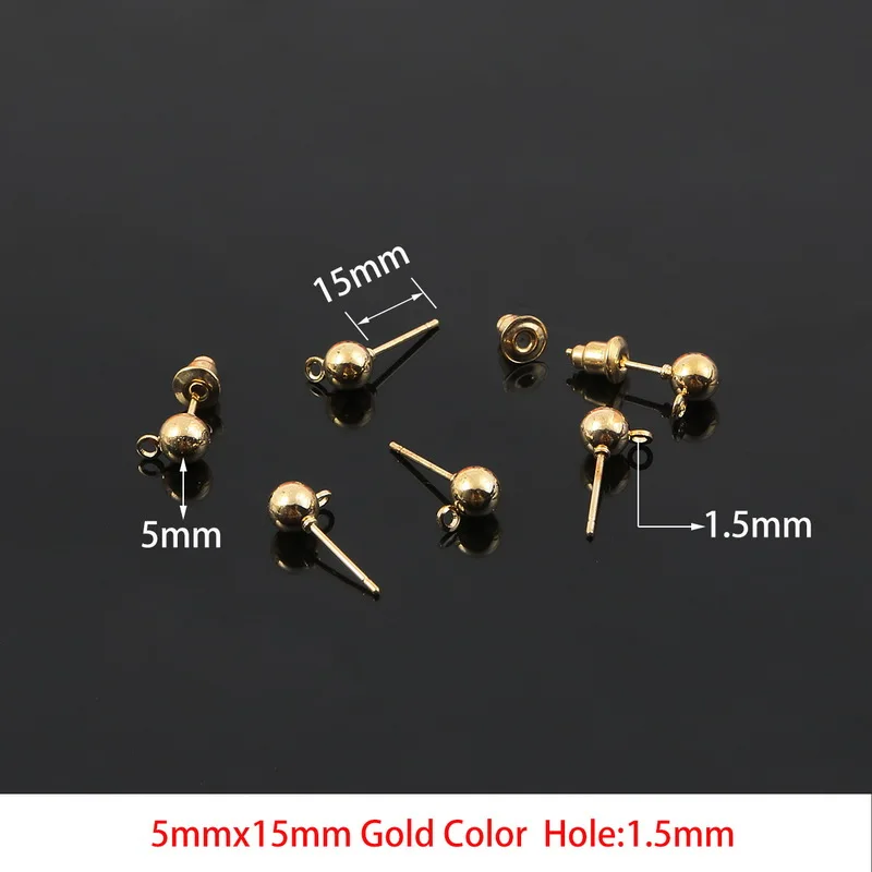 5mm gold 10 шт. цвета: золотистый, серебристый Цвет 3/4/5/6/8/10 мм, циркон, кристалл, фурнитура для пусет с отверстием ушные капли Для женщин девушки Diy Серьги Brincos, можно носить - Цвет: 5mm gold