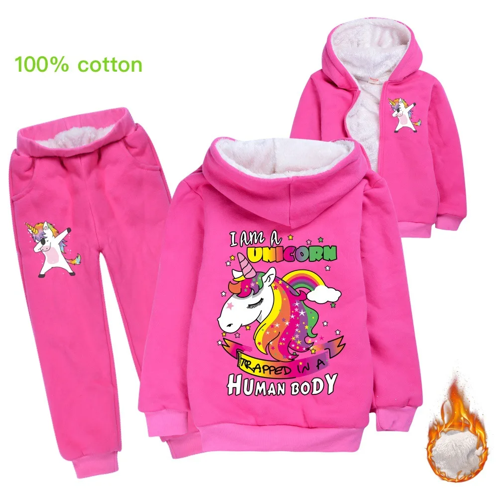 

Boys and girls unicorn hoodies 2 pieces suit winter sportswear coat + pants 100% cotton autumn children's unicorn suit Cartoon