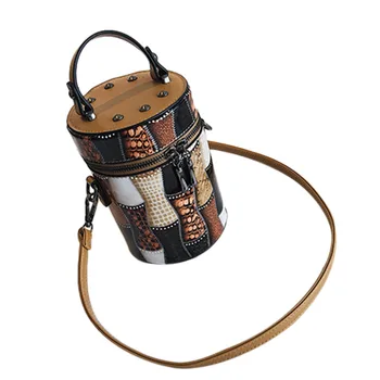 

New Style Cylinder Bag Women Diagonal Cross Bucket Bag Personalized Print Shoulder Bag Evening Clutch Bags Barrel-Shaped Bag Pur
