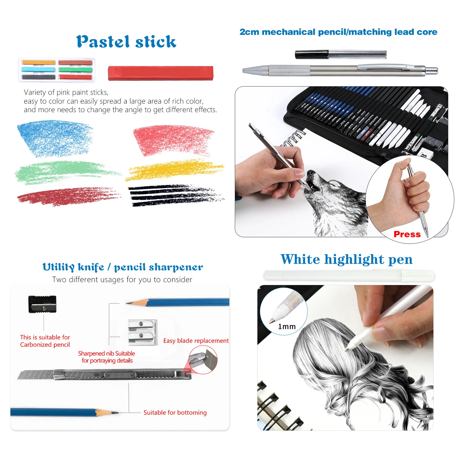 50 Sketch Pencils Sketchbook Complete Set with 2cm Mechanical Pencil and Case - Graphite Professional Drawing Pencil Art Supply - AliExpress