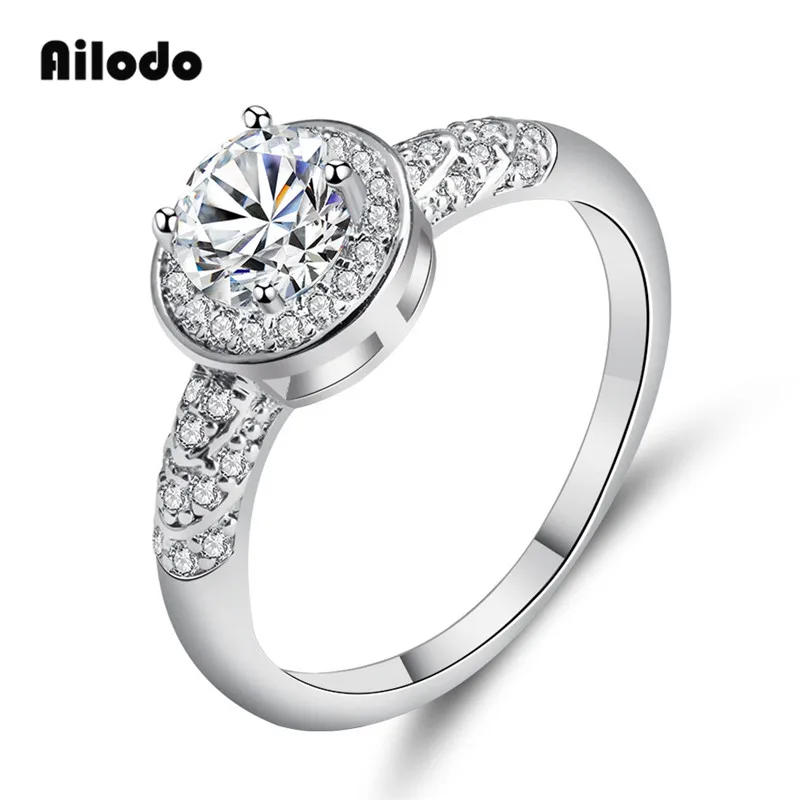 

Ailodo Romantic Round CZ Engagement Wedding Rings For Women Fashion Silver Color Female Rings Girls Valentines Gift LD287