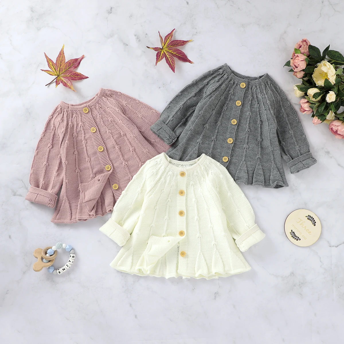 

3Pcs Toddler Baby Girl Clothes Fall Outfits Solid Color Button up Cardigan Sweater + Short Pants + Hat Set