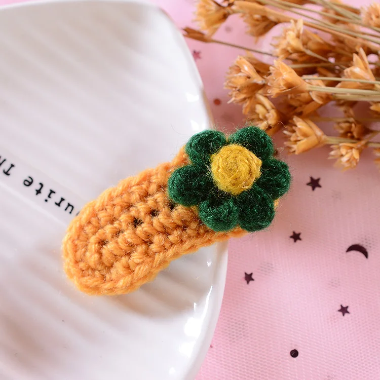 1 Корейская заколка для волос, вязанная шерсть, цветок, заколки для девочек, аксессуары для волос ручной работы, плюшевые милые детские заколки для волос - Цвет: 1