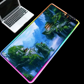 

Yuzuoan Game Scene HD Computer Desk Pad RGB LED Color Lighting Gaming Mouse Pad Lock-edge Waterproof Keyboard Pad for LOL/CSGO