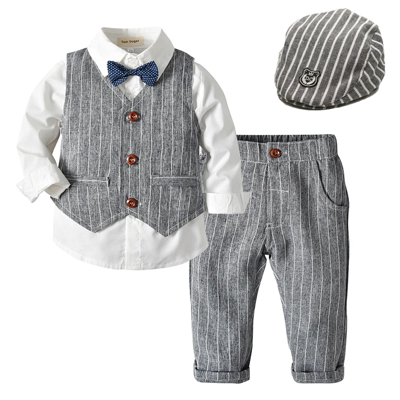 

Toddler Boy Clothes 2020 Spring Suit Gentleman Wedding Party Shirt+Vest+Pants Fashion Newborn Leisure Clothing Baby Suit Bow Tie