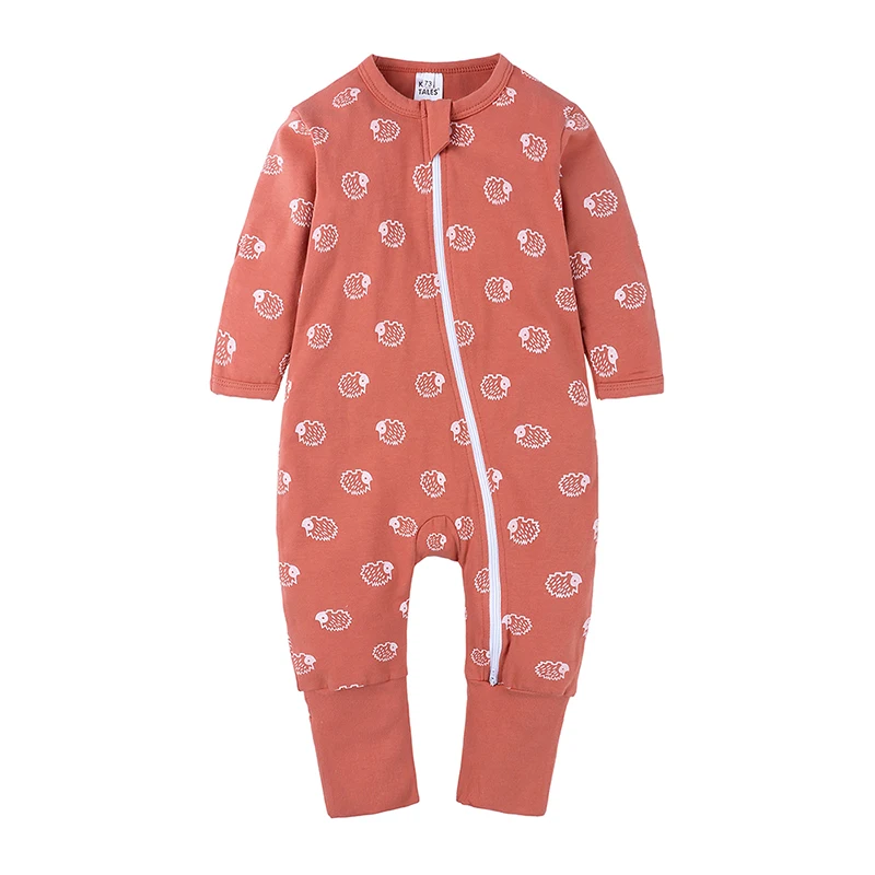 Весенний Детский комбинезон с длинными рукавами; хлопковая одежда с принтом животных для новорожденных девочек; SR485
