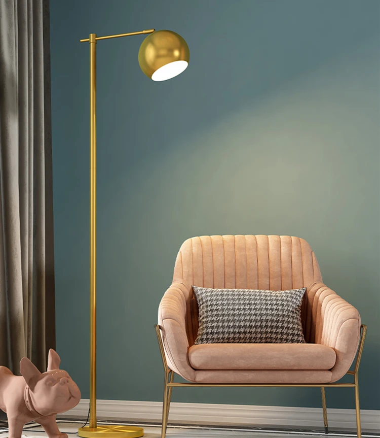 Gold Floor Lamp Modern E27  Standing Lamp Corner Light Reading Light Plated Brass Simple Design Home Decor Lighting Fixture