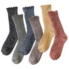 Модные кружевные носки для девочек; женские мягкие хлопковые толстые вязаные носки; сезон осень-зима; однотонные ворсовые носки в стиле ретро