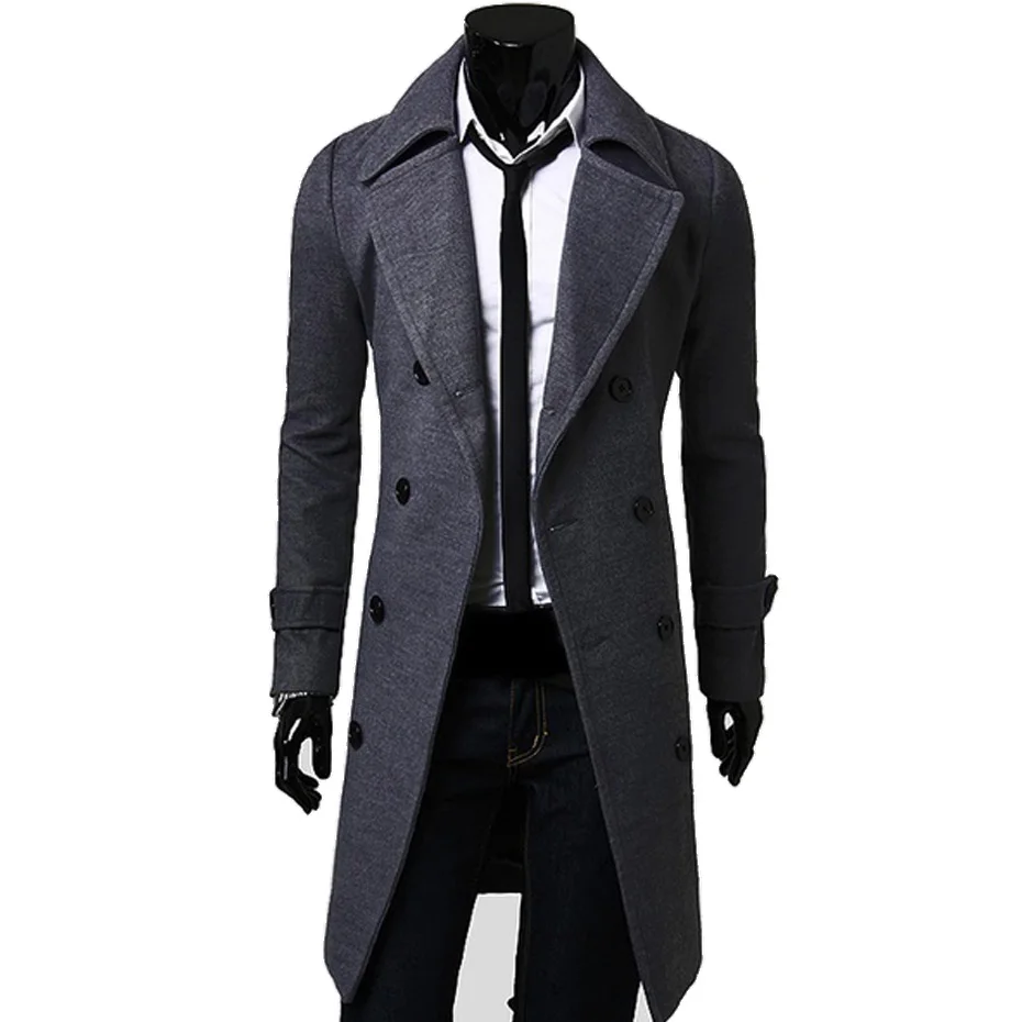 

2018 New Geek Mens Wool Coat Jacket Double-breasted Mens Overcoat Long Sleeve Men Coat Winter Slim Solid Male Trench Coat