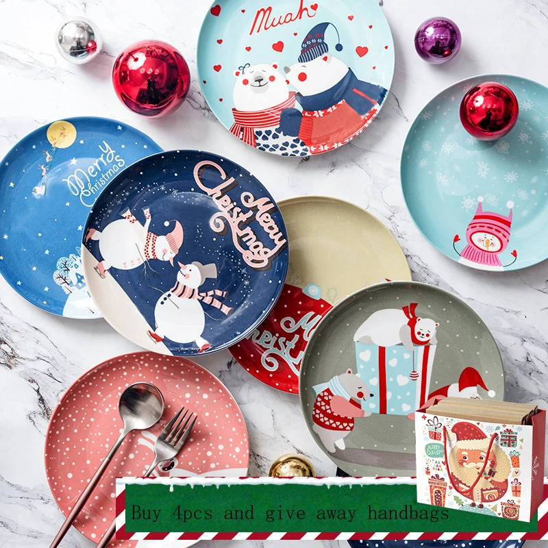 6 inch Christmas Santa Bone china dinner plates cartoon snacks cake dessert Steak plate western fruit dish New Year's gift