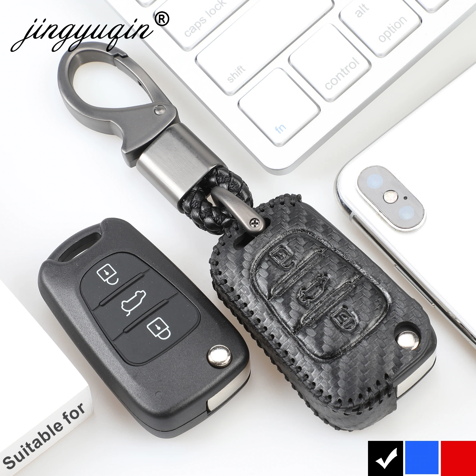 

Leather 3 Button Remote Flip Key Case Fob For Kia Rio Sportage Soul ceed Fit HYUNDAI i30 Verna Veloster i35 Carbon Fiber Cover