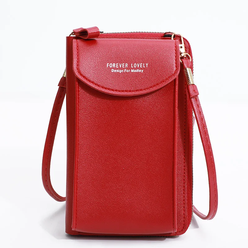 2022 Women Wallet Shoulder Mini Leather Bags Straps Mobile Phone Big Card Holders Wallet Handbag Money Pockets Girls Small Bags 