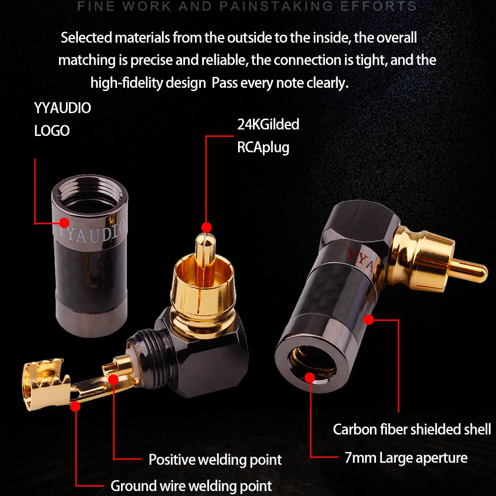 4PCS Audio Connector RCA Gold Plug Male 90 Degree Adaptor Audio Video Speaker Connector Soldering Adapter RCA Elbow Hifi Jack