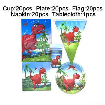

81PCS Red Dinosaur Party Theme Supplies Tableware Set Birthday Party Decorations Kids Boy Girl Dinosaur Party Banner Cups Plates