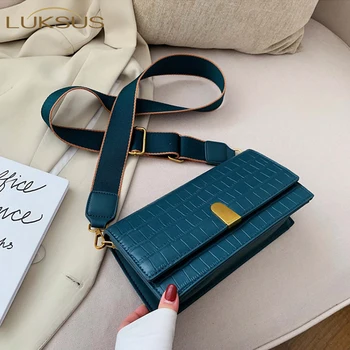 

LUKSUS Designer Flap Crossbody Bags for Women 2020 Blue Black Stone Leather Messenger Bags Female sac femme bolsos para mujer