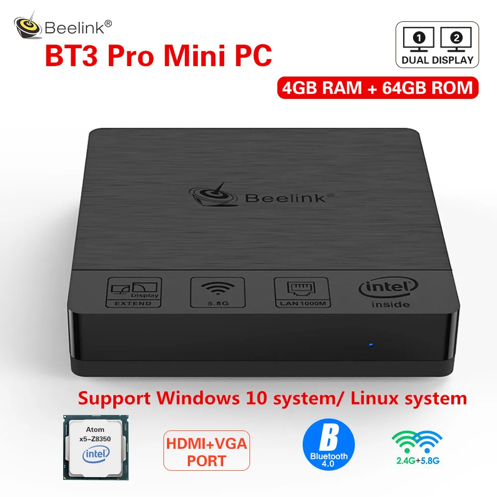  Beelink BT3 Pro Mini PC Win 10 Intel Atom x5-Z8350 4GB DDR3 64GB 2.4+5.8GHz WiFi Bluetooth 4.0 Ethe