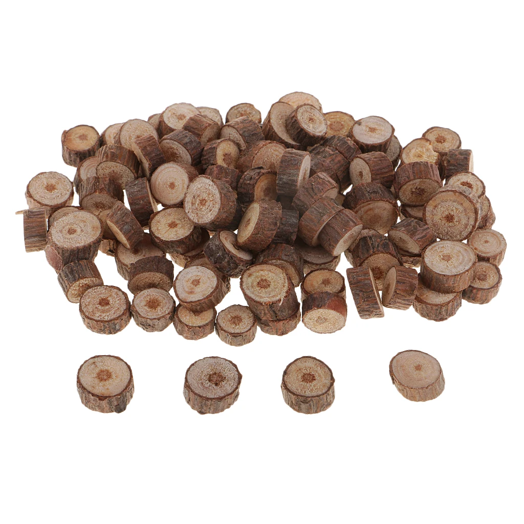 100 Pieces Wood Slices, Natural Unfinished Round Discs Ornaments Tree Bark Wooden Circles Log Discs For Crafts