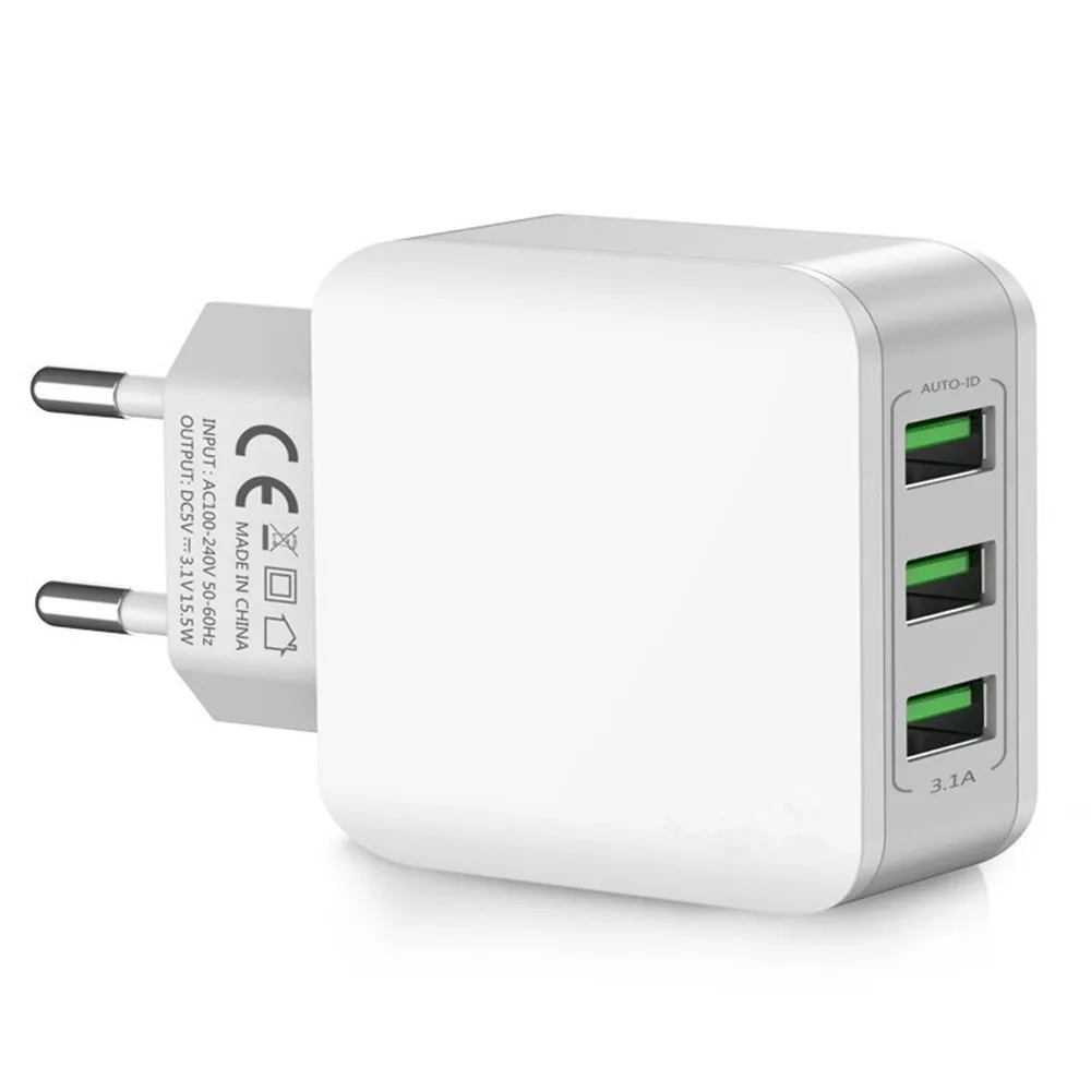 3 Порты и разъёмы Dual USB Зарядное устройство для путешествий настенное Зарядное устройство для скоростного мобильного телефона Зарядное устройство с адаптером 5В/3.1A штепсельная вилка европейского стандарта Зарядное устройство для iPhone huawei samsung