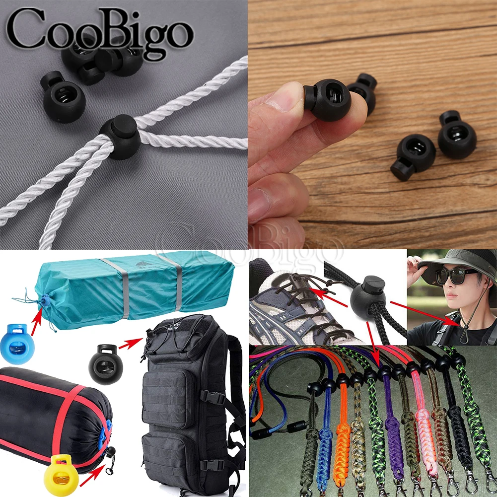 Cord Lock Stoppers 10pcs Spring Stop Toggle Clip Round Ball Plastic For Paracord Shoelace Rope DIY