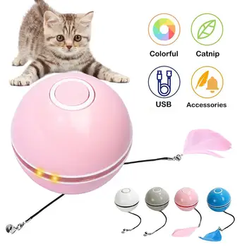 

Smart Interactive Cat Toys Colorful LED Self Rotating Ball with Catnip Bell and Feather USB Rechargeable Cat Ball Toy stock