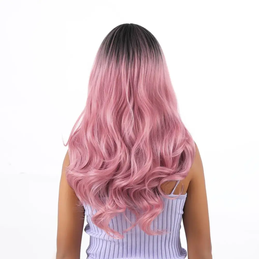 Black Pink FAVE, смешанный черный пепельный светильник, коричневый блондин, синтетический парик, объемная волна, средняя часть, Термостойкое волокно для черных женщин, косплей, длинный парик - Цвет: Black Pink