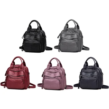 

2020 Women Pu Leather Retro Backpack Teenager Girls Zipper Mini Soft Backpack Durable Waterproof Backpack