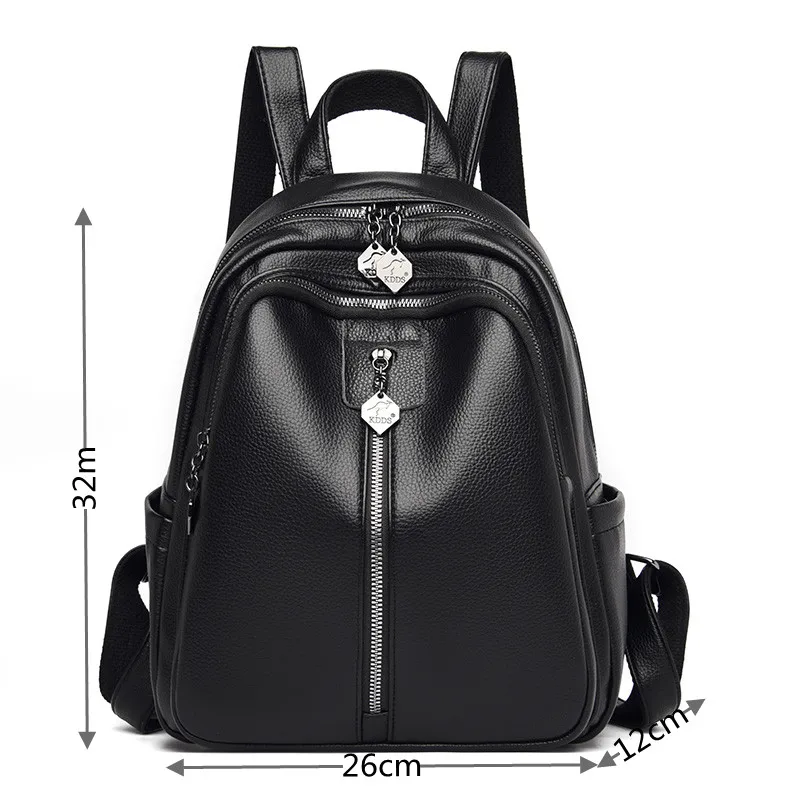 Women Leather Backpack 2022 Black Travel Shoulder Bag Soft School Bag For Teenage Girls Solid Color Rucksack Purse 5