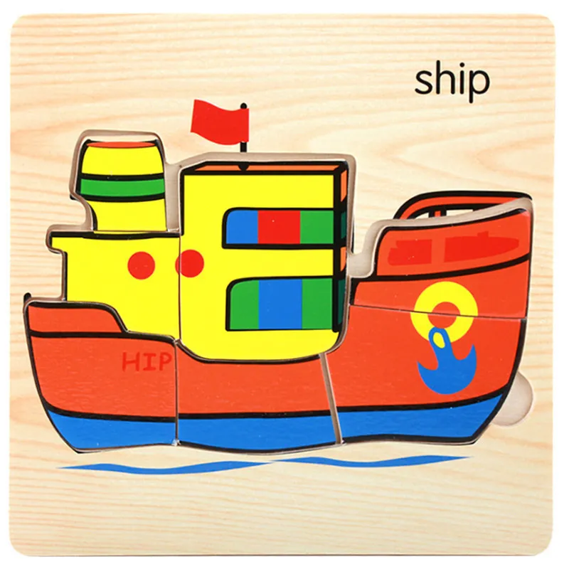 Montessori 3D Wooden Puzzle Baby Toys Educational Toys Plays Cognition Cartoon Grasp Intelligence Puzzles For Kids Wooden Toys 12