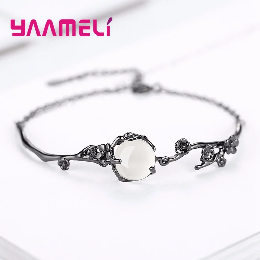 S925 Серебряные Браслеты, красивые цветы сливы, натуральный кристалл, амулеты, ювелирные изделия для женщин, девочек, подарок на день рождения