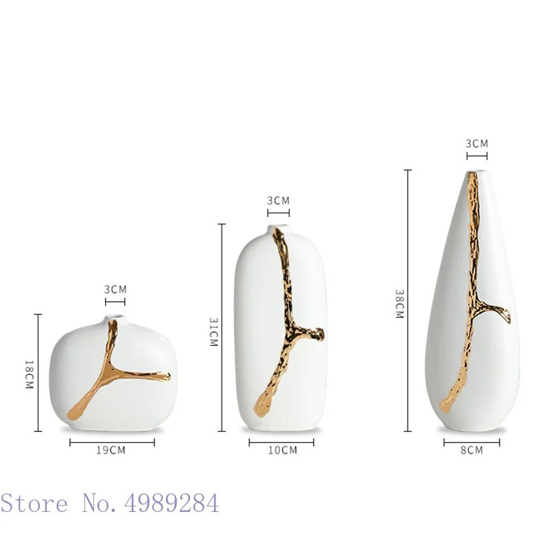Creativity White Ceramic Vase Golden Branches Flower Arrangement Hydroponics Modern Home Decoration Wedding Flower Vase 5