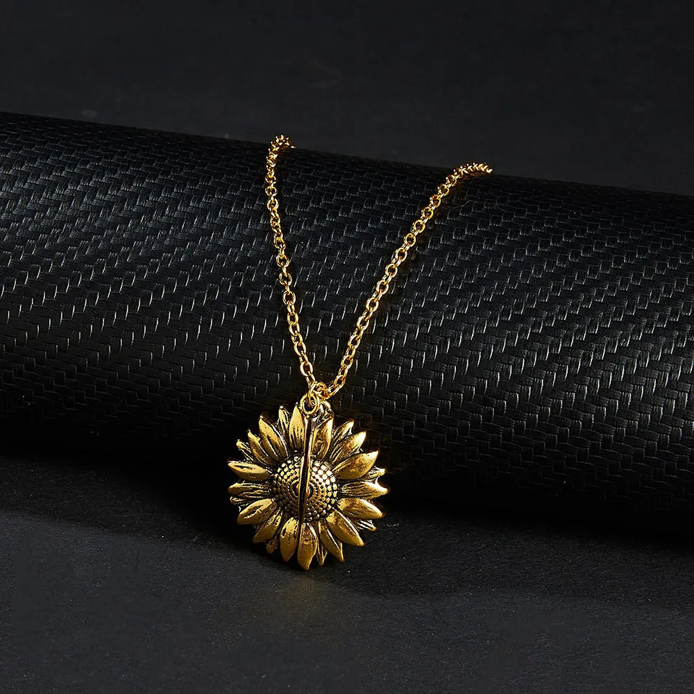 You Are My Sunshine Gold Silver Pendant Couple Necklace Charm New Fashion Women Sunflower Necklace Openable Carving party Gift
