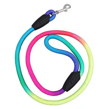 

New Durable Rainbow Color Weave Nylon Belt Pet Dog Traction Rope Round Training Leashes Dog Wear