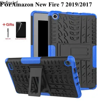 

Armor KickStand Shockproof Heavy Duty Silicone Case for Amazon Kindle Fire 7 2019 2017 Cover for Amazon New Fire7 case+film+pen
