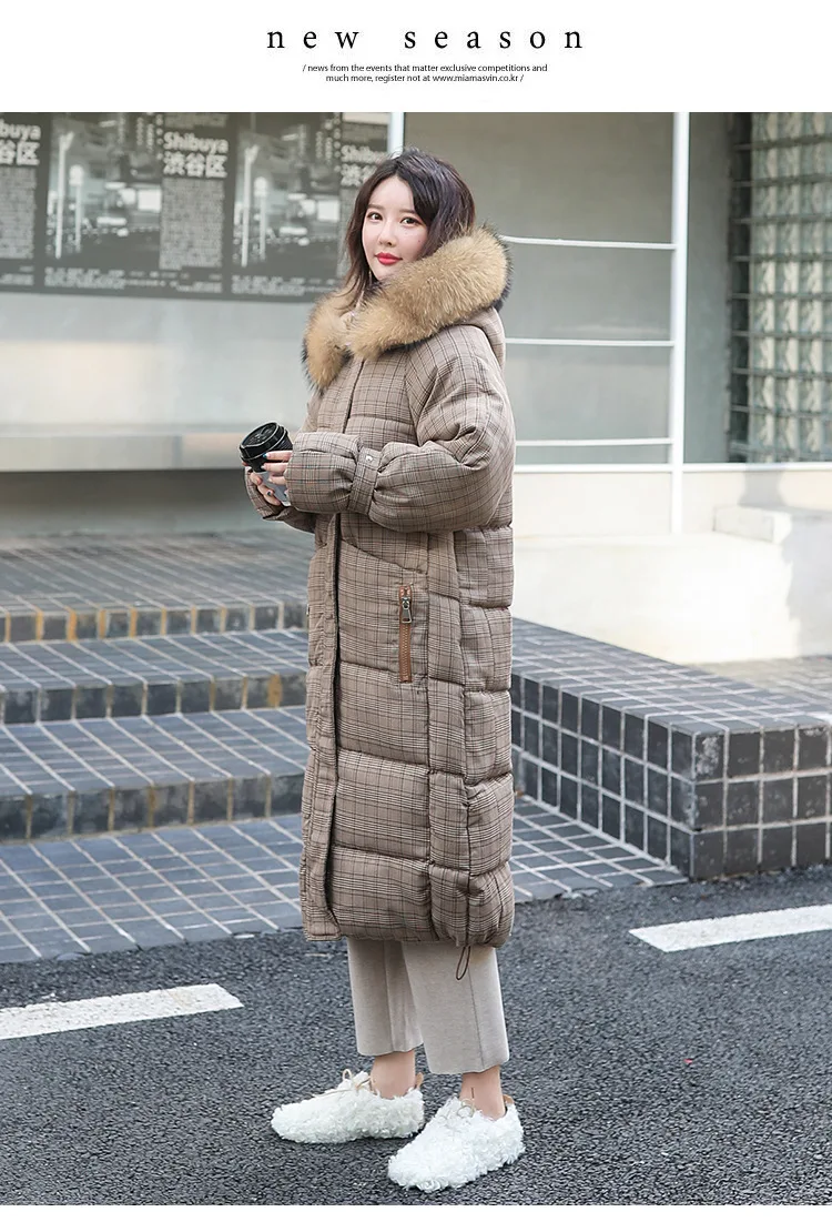 Зимняя куртка пуховик длинный стиль зима новая Корейская версия колено толстый плед большой воротник Студенческая хлопковая куртка